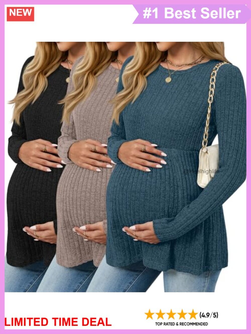 3 Pack Maternity Long Sleeve Ribbed Sweaters Pregnancy Tops